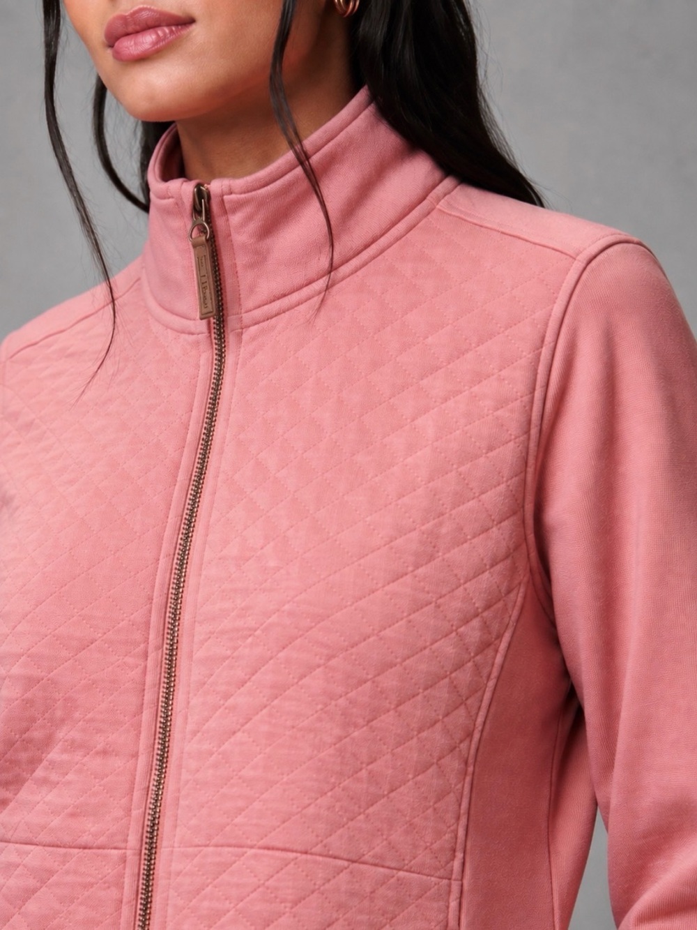 L.L. Bean Quilted Heritage Rose Dust Full-Zip Sweatshirt Jacket XS